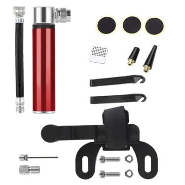 Imagem de Castrap Kit De Reparação De Pneus De Bicicleta Portátil Com Mini Bomba De Alumínio Patches Sem Cola Alavancas De Pneus Equipamento De Ciclismo Montado (Vermelho + bastão de plástico)