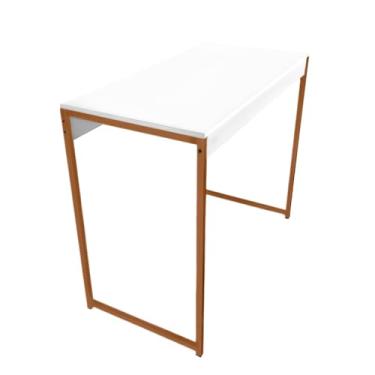 Imagem de Mesa para home office Escrivaninha Industrial Quarto Notebook Escritorio Computador para estudos(Branco e Rose)