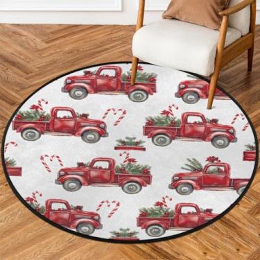 Imagem de Tapete redondo de Natal vermelho 1,5 m de inverno, ramo de abeto, tapetes redondos antiderrapantes, lavável, tapete circular macio, tapete decorativo para quarto, sala de estar, sala de jantar