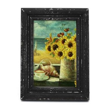 Imagem de CVHOMEDECO. Porta-retrato 10 x 15 feito de madeira maciça, vidro de alta definição, design rústico, vintage, moldura pequena para exibição de mesa e montagem na parede, preto envelhecido
