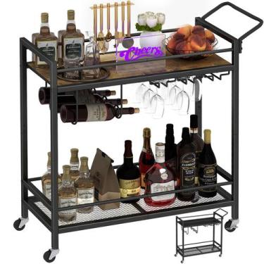 Imagem de Carrinho de servir bar LAATOOREE Home com suporte para vinho e taça