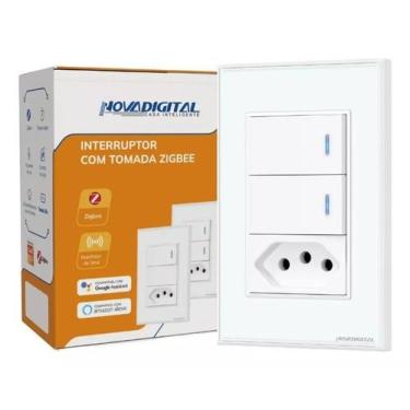 Imagem de Interruptor com 2 Teclas Físicas C/ Tomada Zigbee Branca - Novadigital
