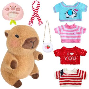Imagem de Conjunto de brinquedos de pelúcia Kireidane Capybara com 7 roupas e ac