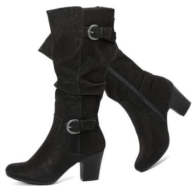 Imagem de Botas de cano alto até o joelho Ruiee, femininas, de salto grosso, pre