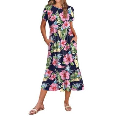 Imagem de Vestido midi Zeagoo casual solto com bolsos de manga curta rosa