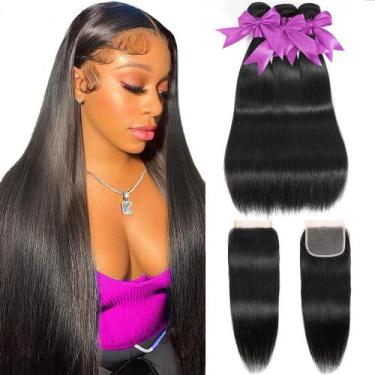 Imagem de Hair Weave QIYING 12A Straight 100% Virgin Brazilian 3 pacotes