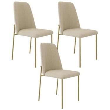 Imagem de Kit 03 Cadeiras Decorativa Estofada Para Sala De Jantar Dourada Bella 