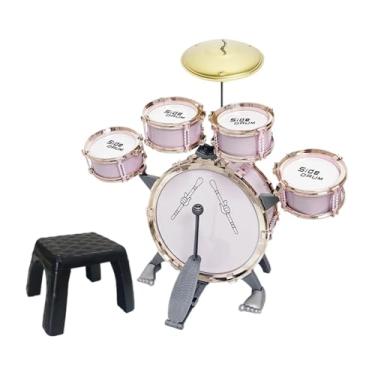 Imagem de TTETTZ Conjunto de bateria infantil, kit de bateria de jazz, instrumentos musicais de percussão, brinquedo para presente de aniversário, festa de concerto, Rosa