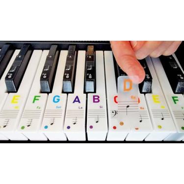 Imagem de Etiqueta adesiva de teclado de nota de piano, letras grandes em negrito para teclados eletrônicos ou piano para iniciantes, ferramenta de aprendizagem fácil 37/49/61/76/88 teclas de piano cores