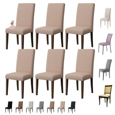 Imagem de KNGKILQN Conjunto de 6 capas de cadeira para sala de jantar, capas laváveis para cadeiras Parson, capas protetoras de assento de cozinha para casa, festa, hotel, banquete (Cáqui)