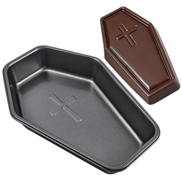 Imagem de Forma de bolo de caixão de Halloween com estampa cruzada, molde de bolo de 22 cm, forma de bolo de Halloween para assar