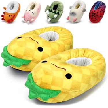 Imagem de IceUnicorn Chinelos infantis fofos e engraçados para casa de animais, meninas, meninos, Natal, pelúcia, quarto, chinelo lavável, Abacaxi, 10.5-11.5 Little Kid