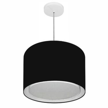 Imagem de Lustre Pendente Cilíndrico Duplo Vivare Md-4292 Cúpula Em Tecido 40x30cm - Bivolt Preto...