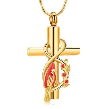 Imagem de AIWENXI Joias de cremação cruzada para cinzas do cardeal do norte colares de cinzas para homens e mulheres pingente de lembrança de animais de estimação em forma de infinito, Aço inoxidável, Sem Pedra