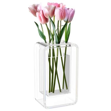 Imagem de AITEE Vaso transparente para flores, vasos de flores de acrílico para centros de mesa, exclusivos vasos decorativos de 19 cm de altura para sala de estar/jantar/cozinha/escritório/decoração de