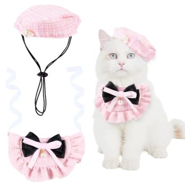 Imagem de GORGECRAFT Fantasia de boina de gato pérola rosa gravata borboleta cachorro filhote de cachorro princesa roupa roupa de poliéster ajustável bandana cachecol acessórios conjuntos para festas de