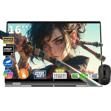 Imagem de HP Envy OmniBook X Flip 2 em 1 Laptop 16 polegadas FHD + Touch, PC Copilot+, AMD Ryzen AI 5 340 (8 núcleos), 16 GB de RAM, SSD de 1 TB, AMD Radeon 840M, bateria 21H, Win 11, prata meteoro, com mouse