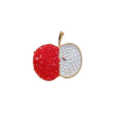 Imagem de Kokoma Broche de maçã de Natal para mulheres, zircônia cúbica vermelha Natal feriado lapela broche corpete para vestido terno xaile acessório de Natal joias