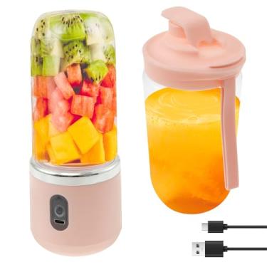 Imagem de Liquidificador pessoal portátil, liquidificadores pessoais de 400 ml para smoothies, 6 lâminas recarregáveis, ideal para smoothies, mistura de gelo, suco e processamento de alimentos, compacto
