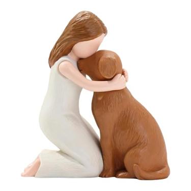 Imagem de Wswqop Estatueta de humano e cachorro, coleção de estátuas de cachorro de resina, presente de mesa, enfeite de relacionamento para loja, prateleira de