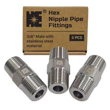 Imagem de Cosmostar 3 peças de encaixes de tubo sextavado macho de 9,5 cm, conector rosqueado NPT de aço inoxidável 304, adaptador resistente à ferrugem para compressor de ar e sistemas de irrigação