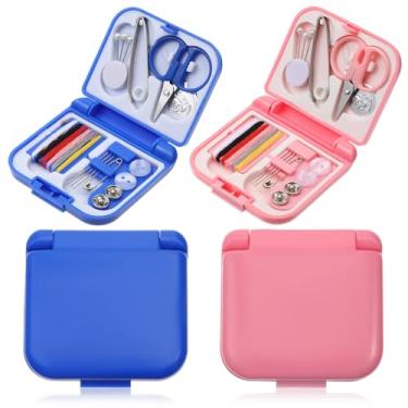 Imagem de Pacote de 2 Mini Conjunto de Costura de Viagem Agulha e Linha Conjunto Acessórios de Costura Portátil para Transporte com Pequeno Conjunto de Costura de Base Dobrável Acessórios com Agulhas, Fios