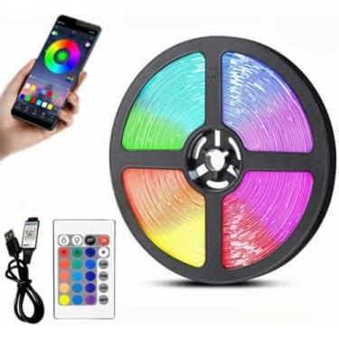 Imagem de Fita LED Inteligente Bluetooth Aplicativo e Controle Remoto RGB 5050 USB 5 Metros