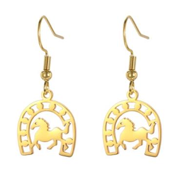 Imagem de PDOUSELF Brincos de ferradura para mulheres, pingente de ferradura da sorte, brincos Dorp, joia de cavalo, presente para mulheres, One Size, Aço inoxidável, Sem pedra preciosa