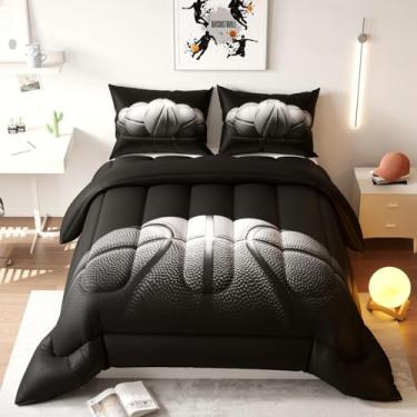 Imagem de Namoxpa Conjunto de edredom de basquete, padrão preto, para crianças, adolescentes e adultos, conjunto de edredom decorativo com 2 fronhas, tamanho solteiro