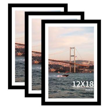 Imagem de YESKAY Porta-retrato 30,5 x 45,7 cm, pacote com 3 - moldura de pôster preta para exibição de imagens 28 x 43 cm com tapete ou 30,5 x 45,7 cm sem tapete, para pendurar na parede horizontal e vertical