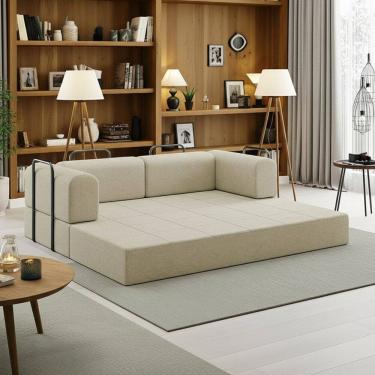 Imagem de Sofá Cama de Espuma Modular Axel 160cm 02 Lugares com Apoio de Metal Bouclê - Abmaza
