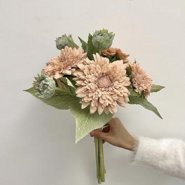 Imagem de Buquê de Girassol Artificial, Flores de Seda para Decoração de Casa, Acessórios, Buquê de Noiva e Festa, Flores Falsas e Enfeites (Pasta de Feijão Rosa)