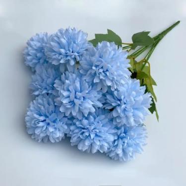 Imagem de Buquê de flores artificiais, crisântemo, casamento, natal, noiva, buquê, artesanato, scrapbooking, guirlanda, adereços, decoração de mesa para festa (1 peça/azul)