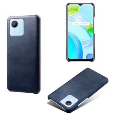 Imagem de Capa para OPPO Realme C30 4G,Proteção contra quedas,Casca de volta de cor sólida simples,Design de couro de imitação de plástico-Blue