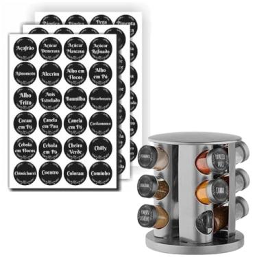 Imagem de Kit 80 Etiquetas Adesivas Porta Temperos e Potes Vinil Impermeável 4cm Preto Multiuso Cozinha Organização Despensa