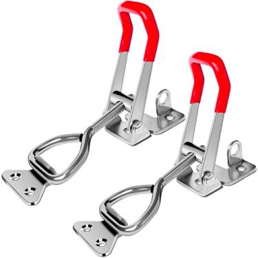 Imagem de houya Pacote com 2 travas de alternância 4003 ajustável de aço inoxidável 304 com orifício de bloqueio, travas de alternância resistentes para tampa de defumador, gabarito de porta de congelador