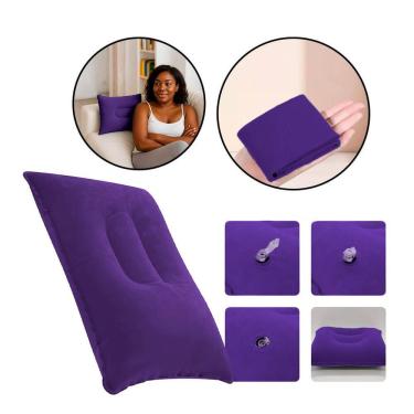 Imagem de Travesseiro Almofada Inflável Aveludado PVC Viangens camping - Roxo