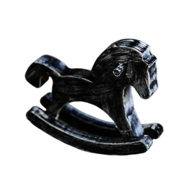 Imagem de Generic Decoração de mesa de cavalo de balanço de madeira, estatueta de cavalo de balanço, ornamento de temporada de férias, Preto