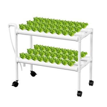 Imagem de MQHUAYU Branco de cultivo hidropônico vertical, 54 furos de plantio, sistema de circulação de água, kit de jardim interno e externo com temporizador e bomba