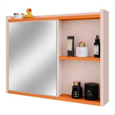 Imagem de Armarinho Com Porta Para Banheiro Espelheira Moderna Luxo Organizador Com Espelho (Off White/Cinamomo)