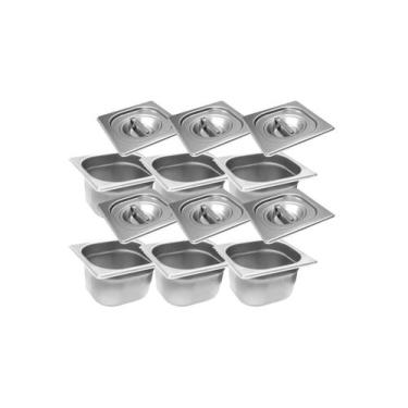 Imagem de CONJ 6 CUBAS Gastronômicas Em INOX GN 1/6x100 mm 1,5 Litros + 6 TAMPAS