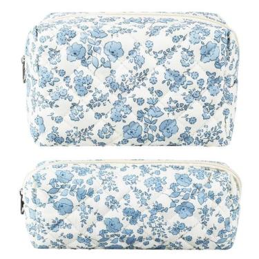 Imagem de Bolsa de maquiagem URSKYTOUS Floral Algodão Acolchoado com Flor Azul x