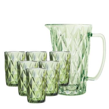 Imagem de Kit Jarra + 6 Copos Água Diamante Verde Class Home