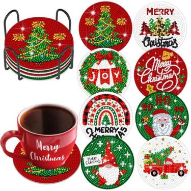 Imagem de Christmas Diamond Art Coasters Perthlin, 8 peças com suporte