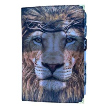 Imagem de Bíblia NVT Leão coroa espinhos com Abas adesivas - central