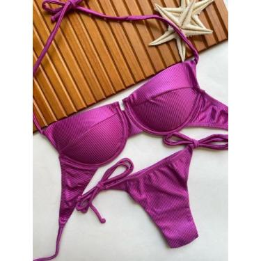 Imagem de Conjunto de Biquini Meia Taça Com Bojo Removivel e Calcinha de Amarrar