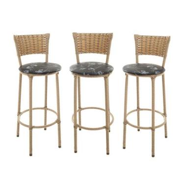 Imagem de KIT 3 Banquetas Alta Encapada Junco CAPPUCCINO Area de Lazer Cozinha B
