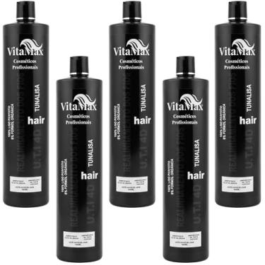 Imagem de Kit 5x Progressiva Sem Formol VitaMax 1000ml – Alisamento, Realinhamento Capilar Profissional, Queratina, Aminoácidos, Óleo de Argan, Cabelos Lisos e Hidratados