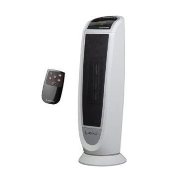 Imagem de Lasko Aquecedor de torre de cerâmica digital oscilante para casa com proteção contra superaquecimento, temporizador e controle remoto, 57 cm, 1500 W, branco, 5165