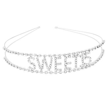 Imagem de Rosemarie & Jubalee Tiara feminina detalhada dividida com fileira dupla Sweet 15 strass cristal quinze anos na moda aniversário